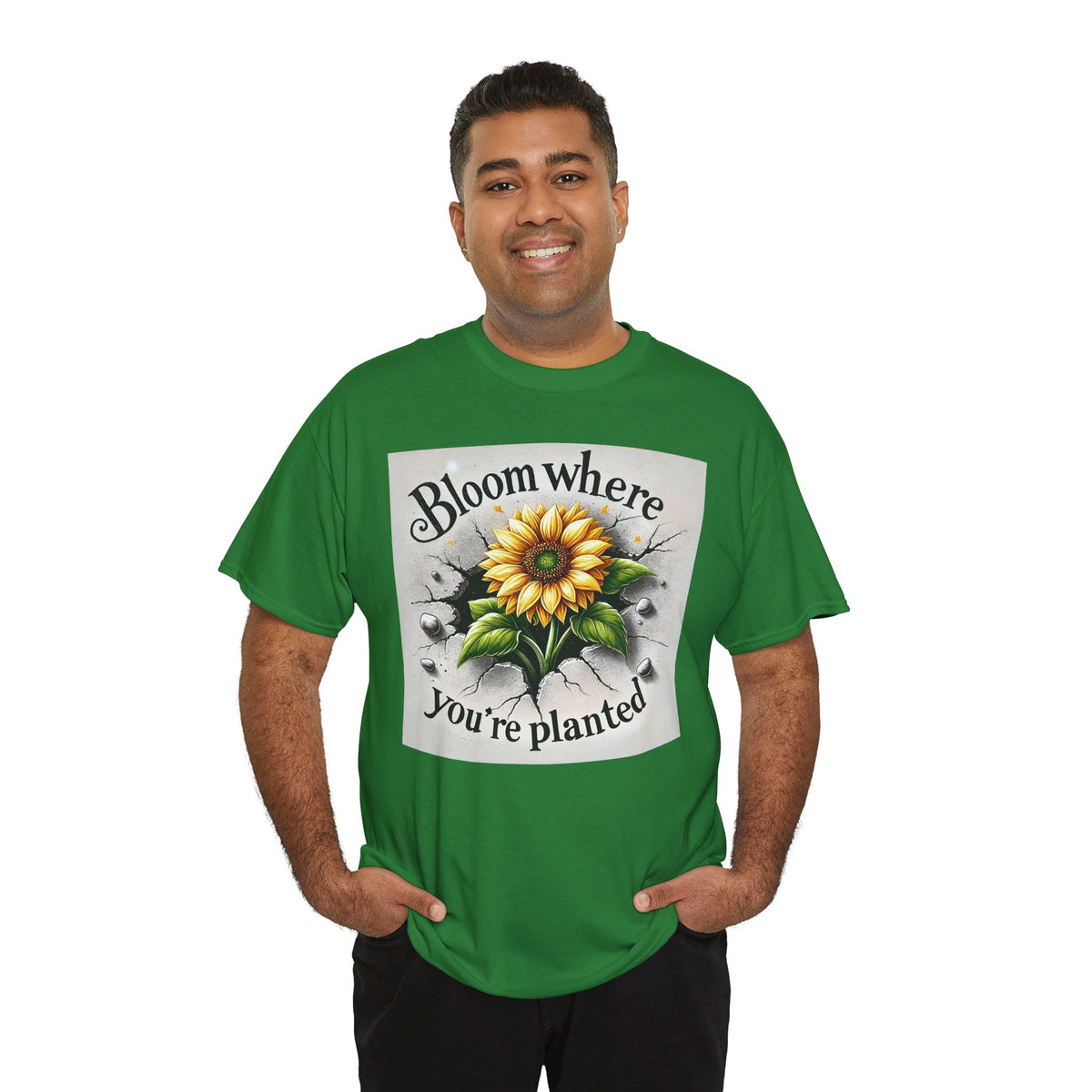 Bloom Where You're Planted, Comfortable, Unisex Heavy Cotton Tee - Inspirational Floral Graphic T-Shirt