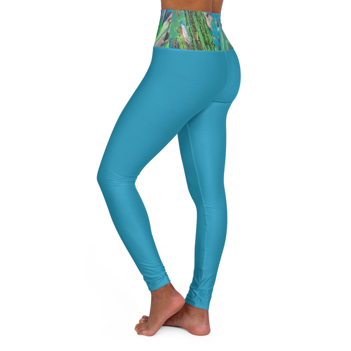 Jungle Mist Turquoise High Waisted Yoga Leggings (AOP)