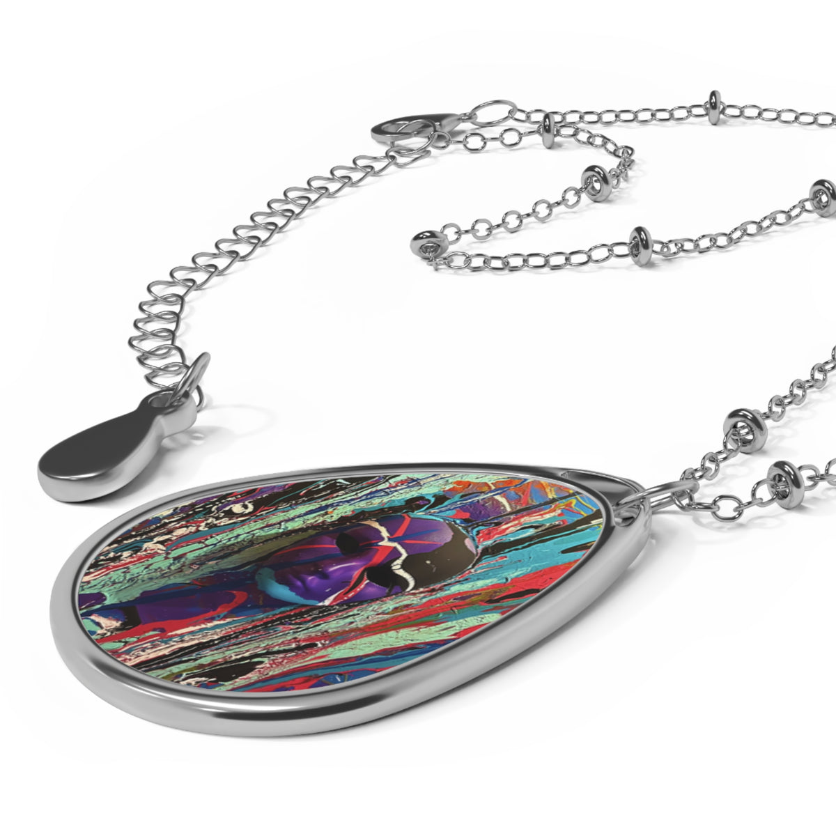 Code Purple Necklace,  Oval Necklace - Unique Statement Jewelry, Mental Health, Colorful Abstract, KYSCOMA Design