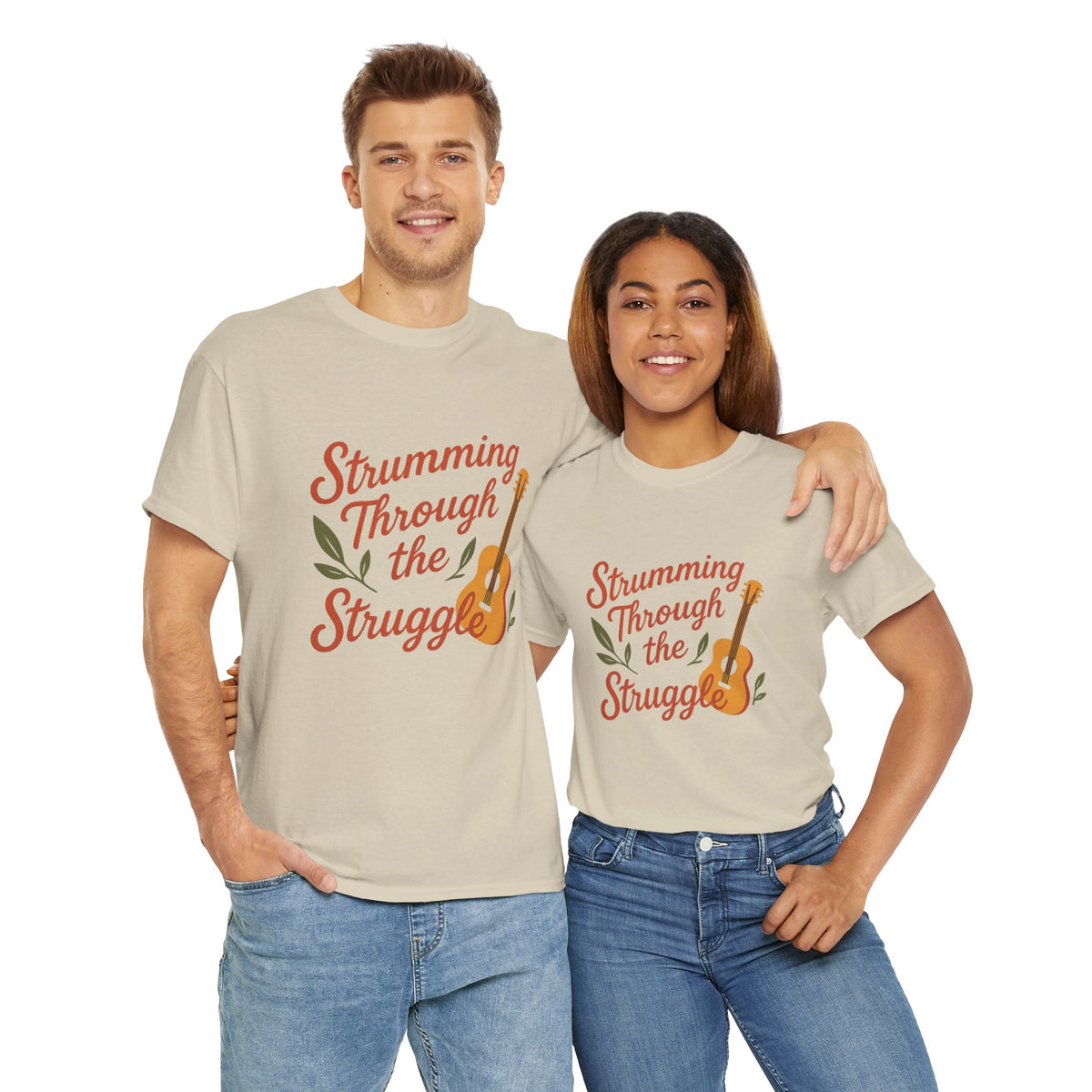Strumming Through the Struggle, Comfortable, Unisex, Cotton Tee - Music Lover Shirt