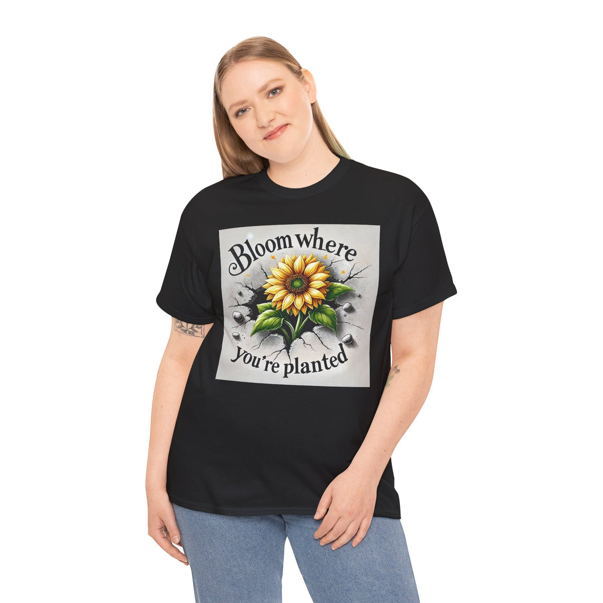 Bloom Where You're Planted, Comfortable, Unisex Heavy Cotton Tee - Inspirational Floral Graphic T-Shirt