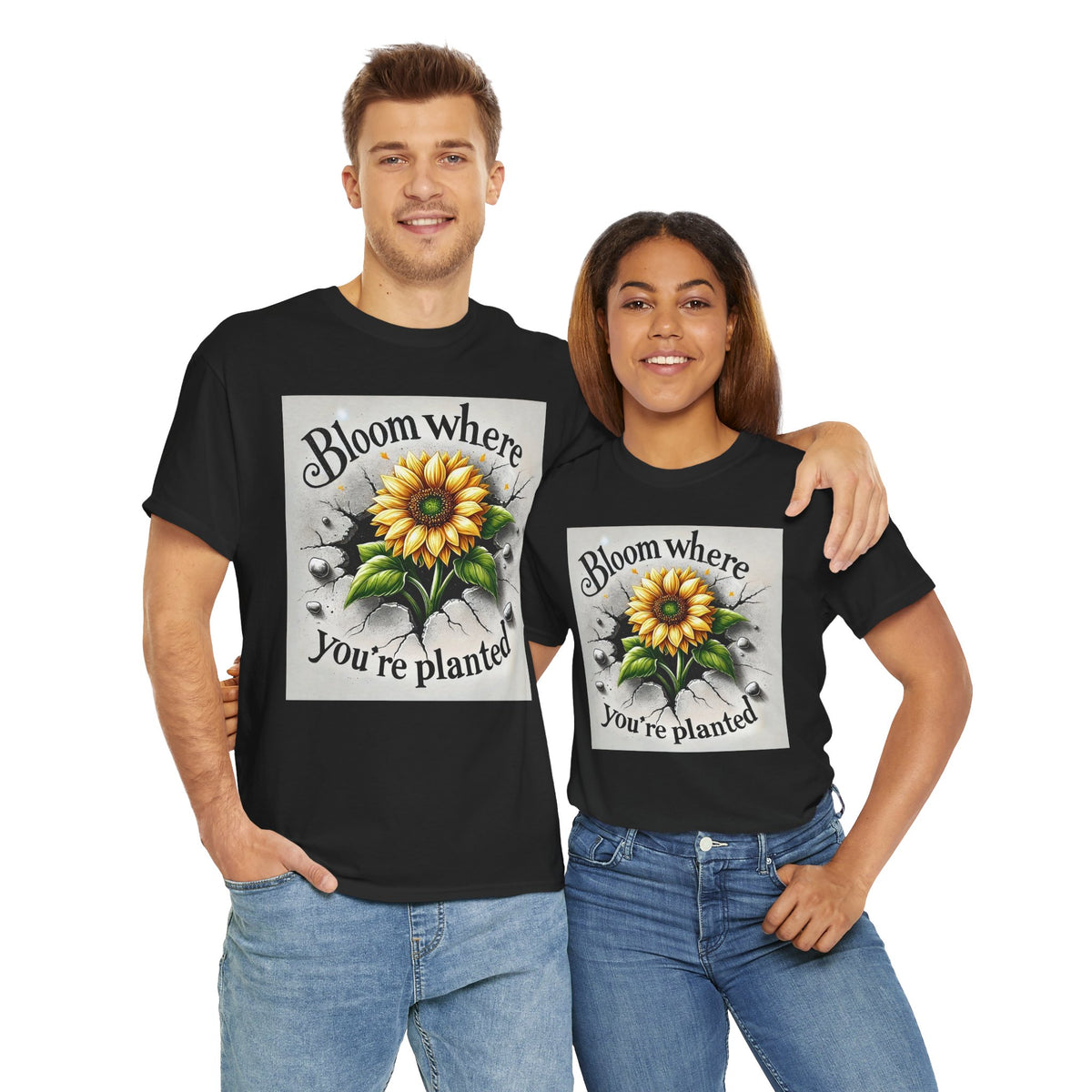 Bloom Where You're Planted, Comfortable, Unisex Heavy Cotton Tee - Inspirational Floral Graphic T-Shirt