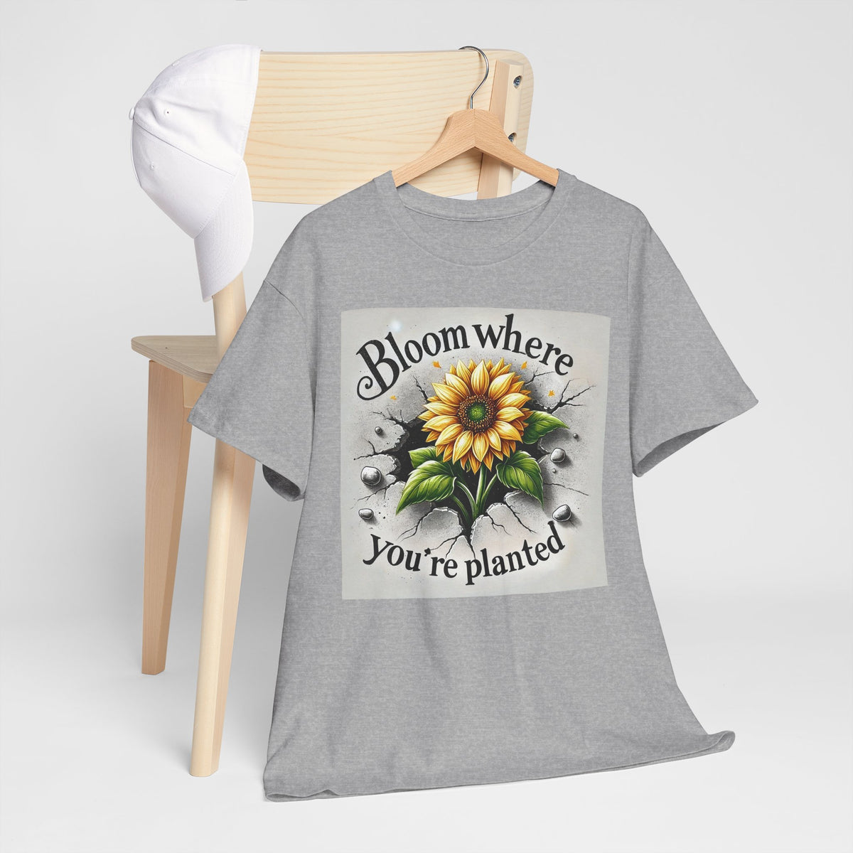 Bloom Where You're Planted, Comfortable, Unisex Heavy Cotton Tee - Inspirational Floral Graphic T-Shirt