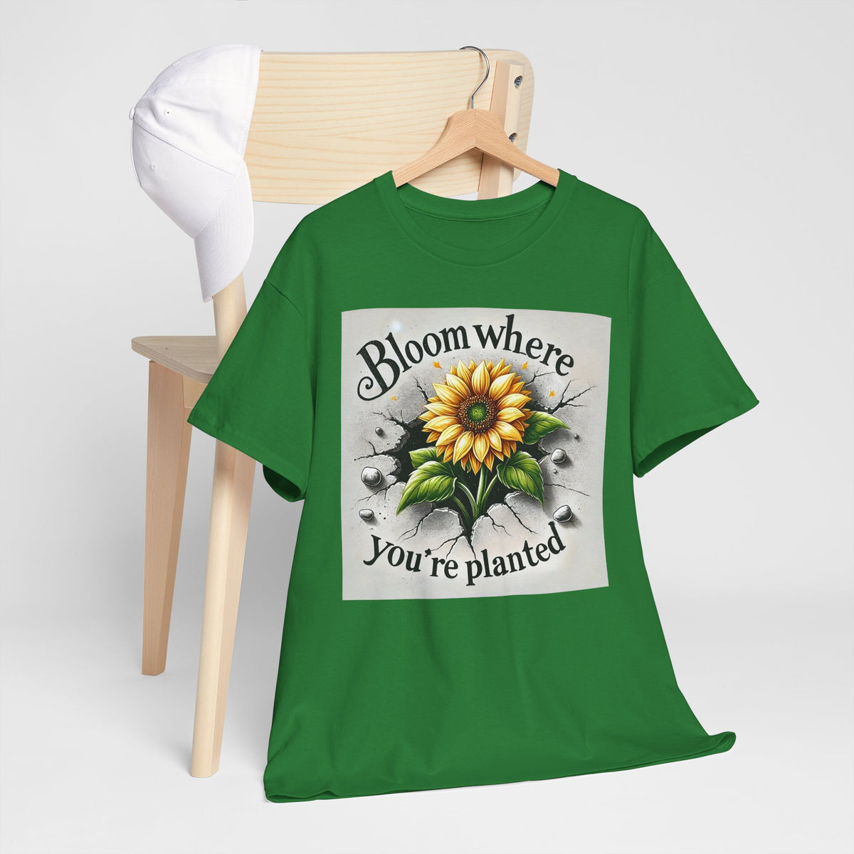 Bloom Where You're Planted, Comfortable, Unisex Heavy Cotton Tee - Inspirational Floral Graphic T-Shirt