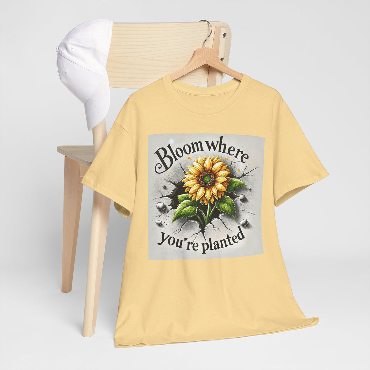 Bloom Where You're Planted, Comfortable, Unisex Heavy Cotton Tee - Inspirational Floral Graphic T-Shirt