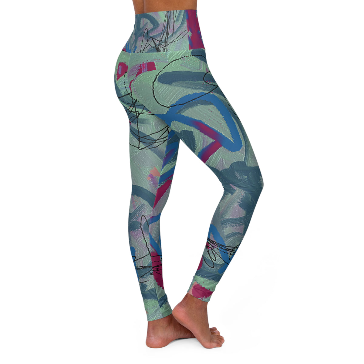 Total Mint and Berry High Waisted Yoga Leggings (AOP)