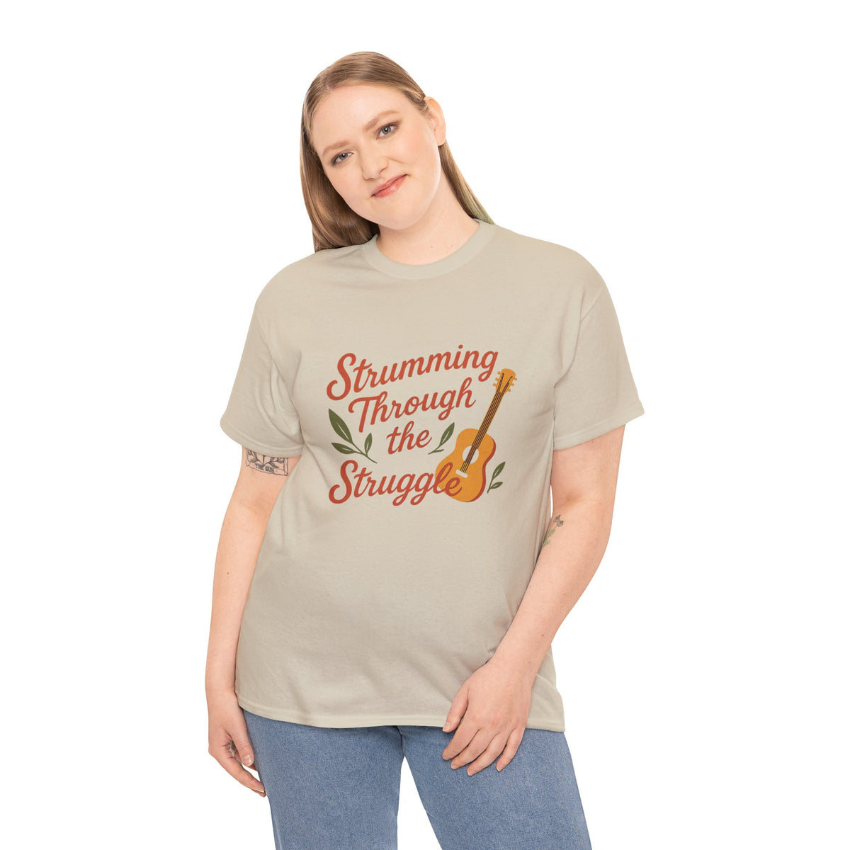 Strumming Through the Struggle, Comfortable, Unisex, Cotton Tee - Music Lover Shirt