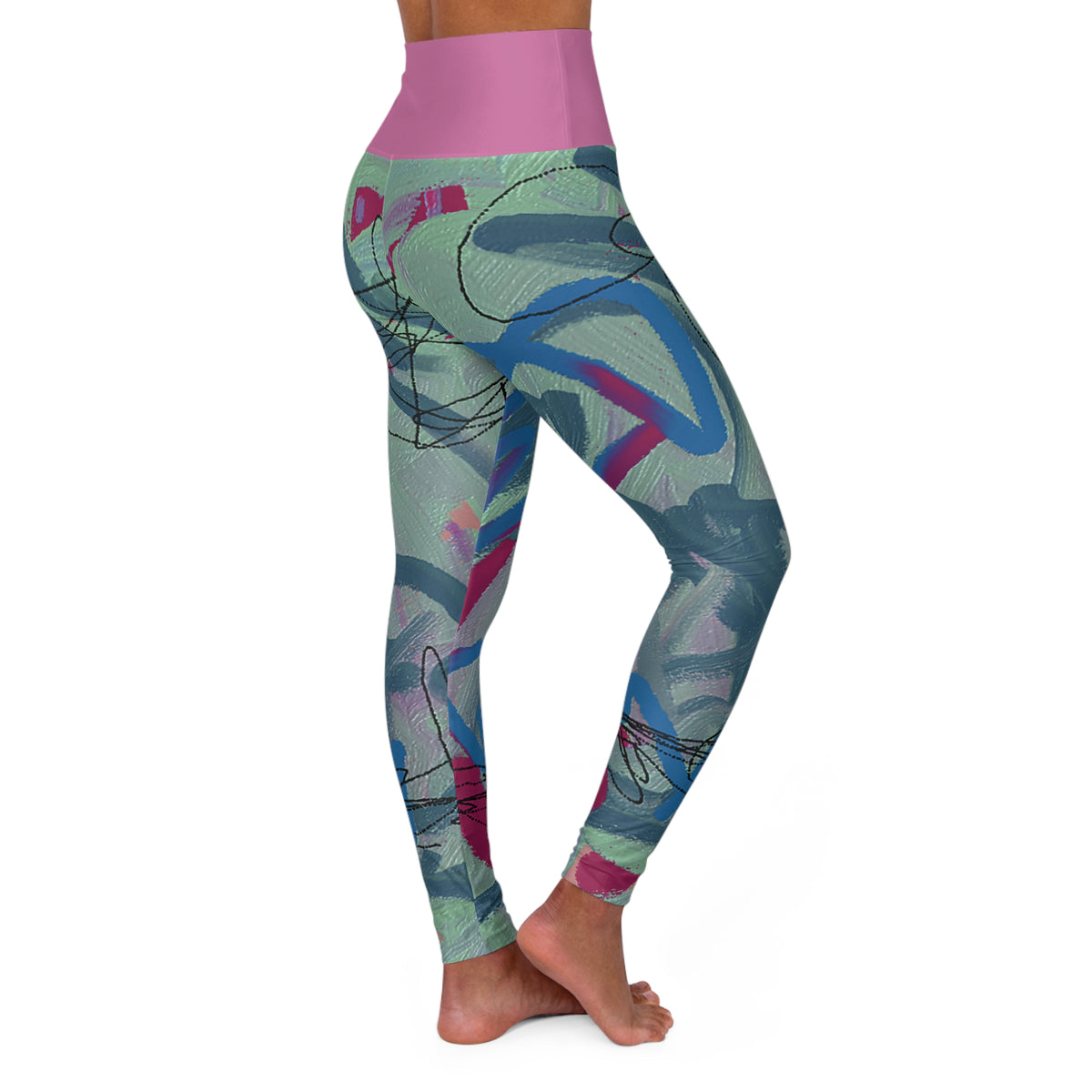 Mint and Berry Solid Belt High Waisted Yoga Leggings (AOP)