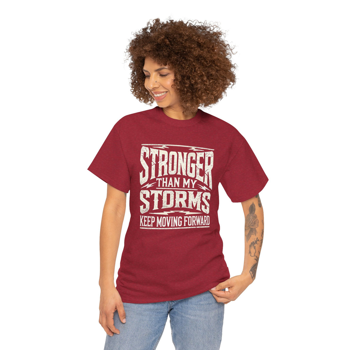 Stronger Than My Storms, Comfortable, Unisex, Heavy Cotton Tee