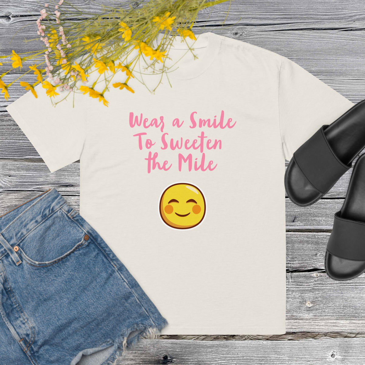 Where a Smile to Sweeten the Mile Oversized faded t-shirt