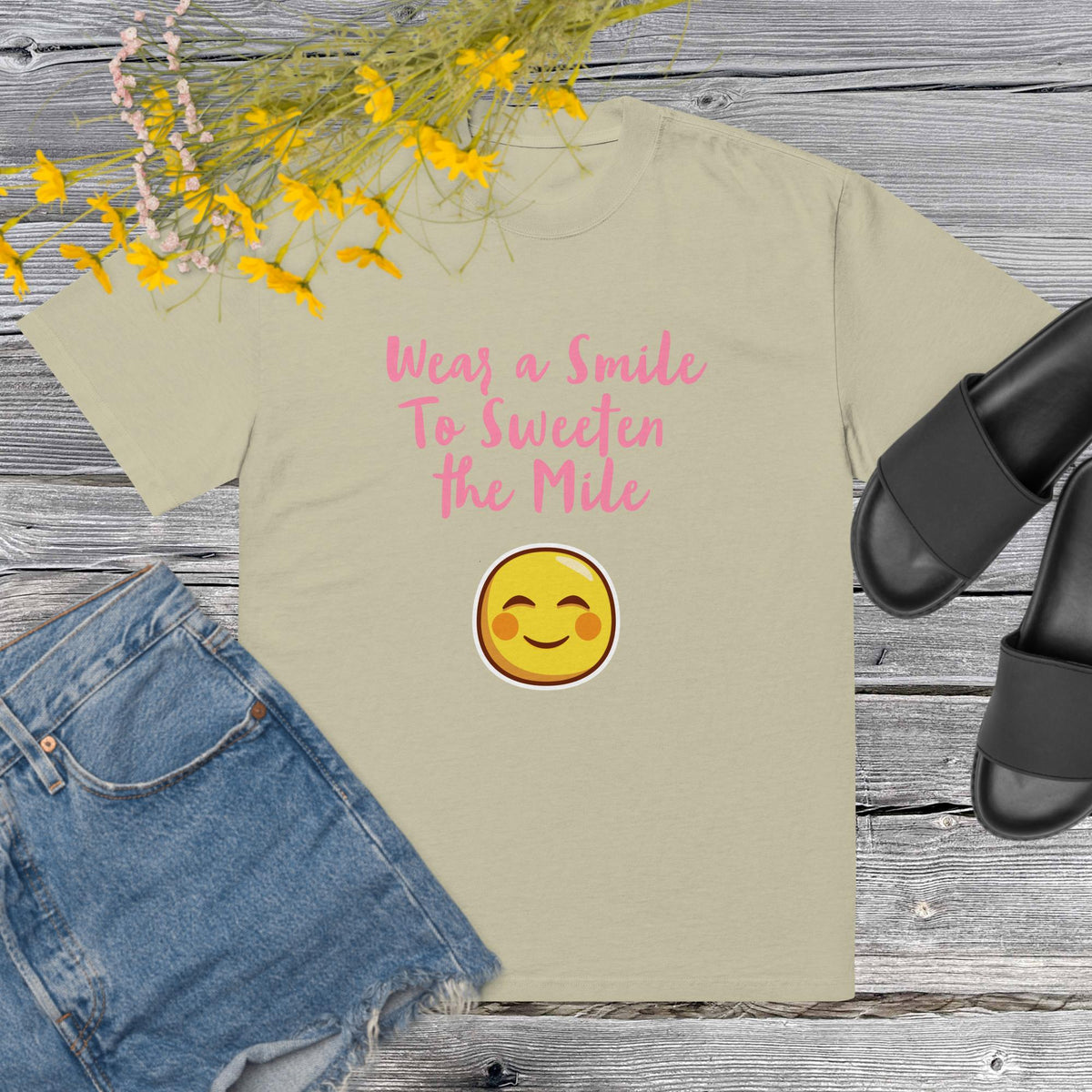 Where a Smile to Sweeten the Mile Oversized faded t-shirt