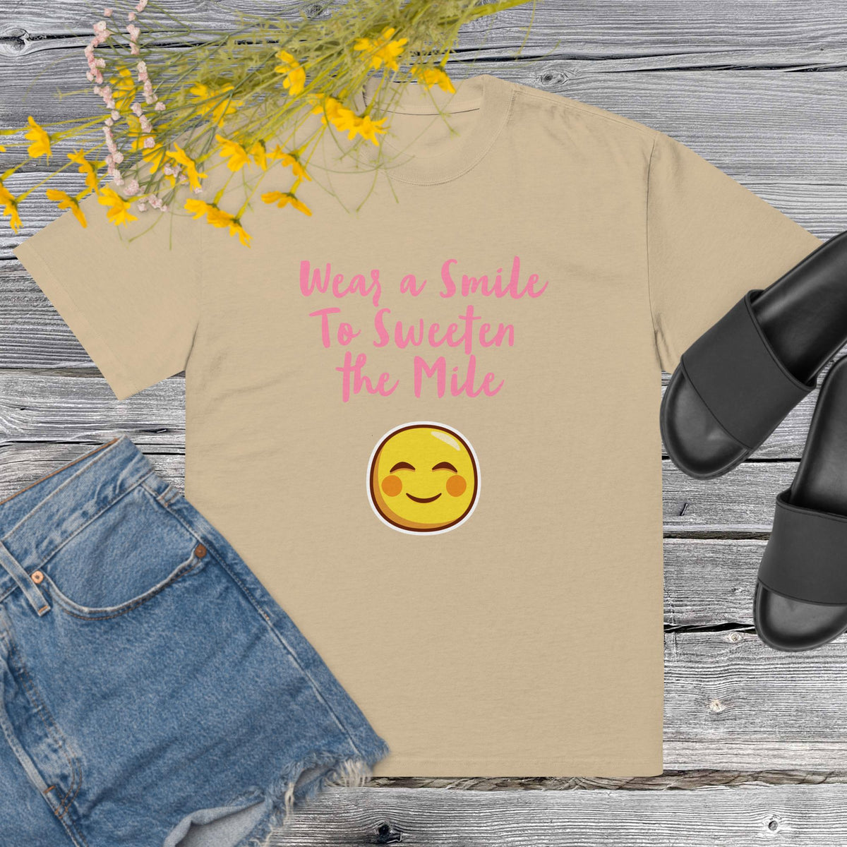 Where a Smile to Sweeten the Mile Oversized faded t-shirt